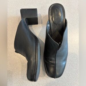 Clarks Y2K 90s Black Leather Block Heel Clog Mules- 8.5